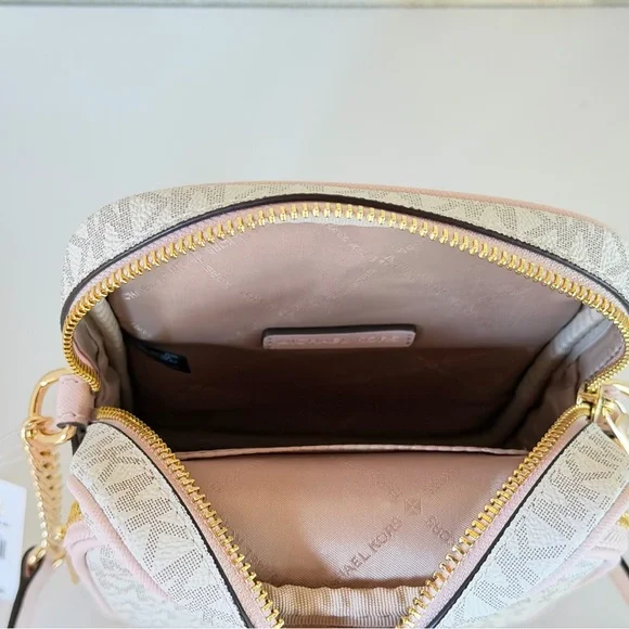 Michael Kors Jet Set Travel MD Flight Chain Crossbody Bag MK Vanilla/Pink - Picture 9 of 15